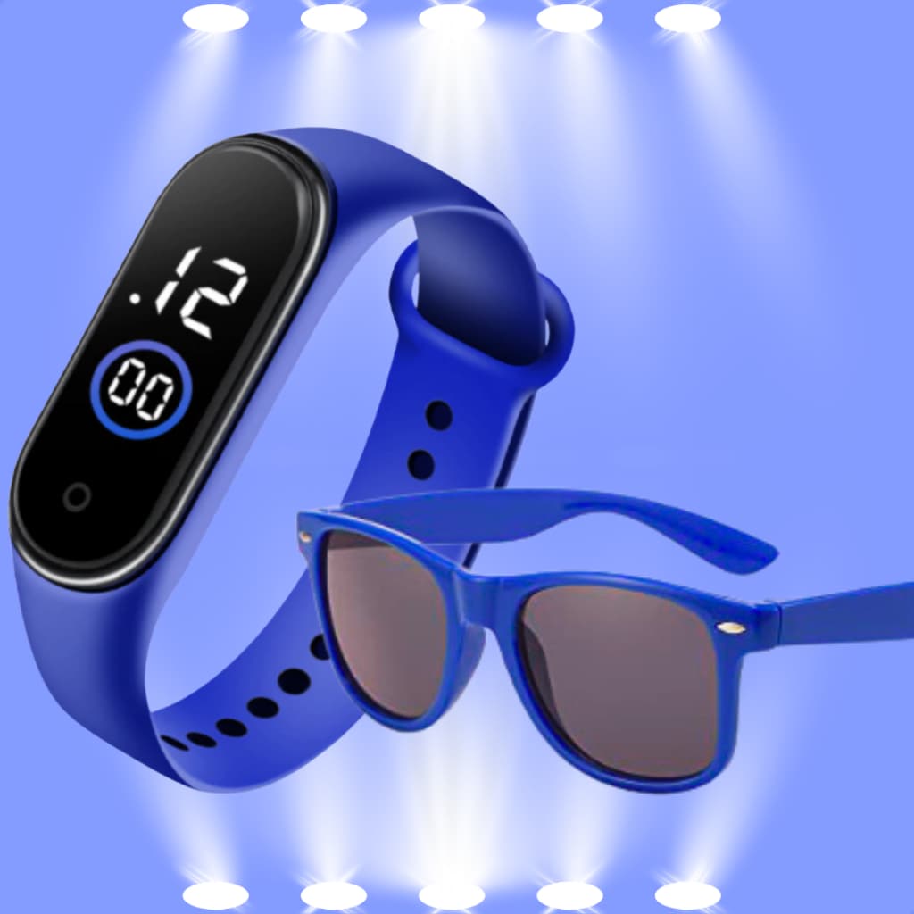 Kit Infantil Óculos De Sol Proteção UV + Relógio De Led Digital Data Hora Menina Menino Várias Cores