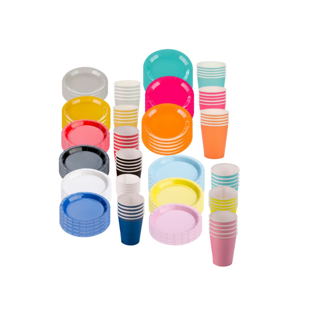 Kit Festa 20 Unidades Descartáveis 10 Pratos 10 Copos De Papel Colorido Liso Brilhante Silver Festas