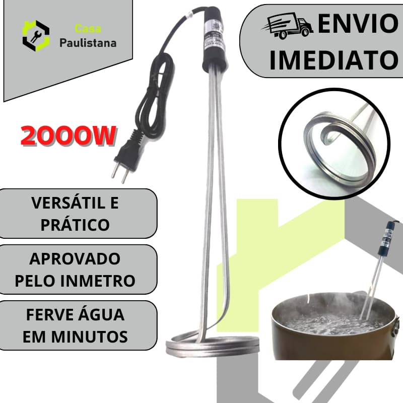 Ebulidor Elétrico Inox Mergulhão Rabo Quente Aquecedor Água Café Rápido 2000W
