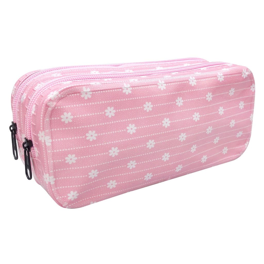 Estojo Escolar Retangular Faculdade Estampa Flores Moderno 2 Ziper