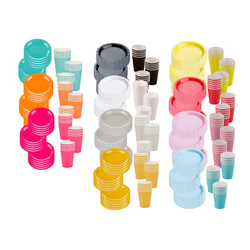 Kit Festa 60 Unidades Descartáveis, Prato e Copo De Papel Colorido Liso Brilhante Silver Festas