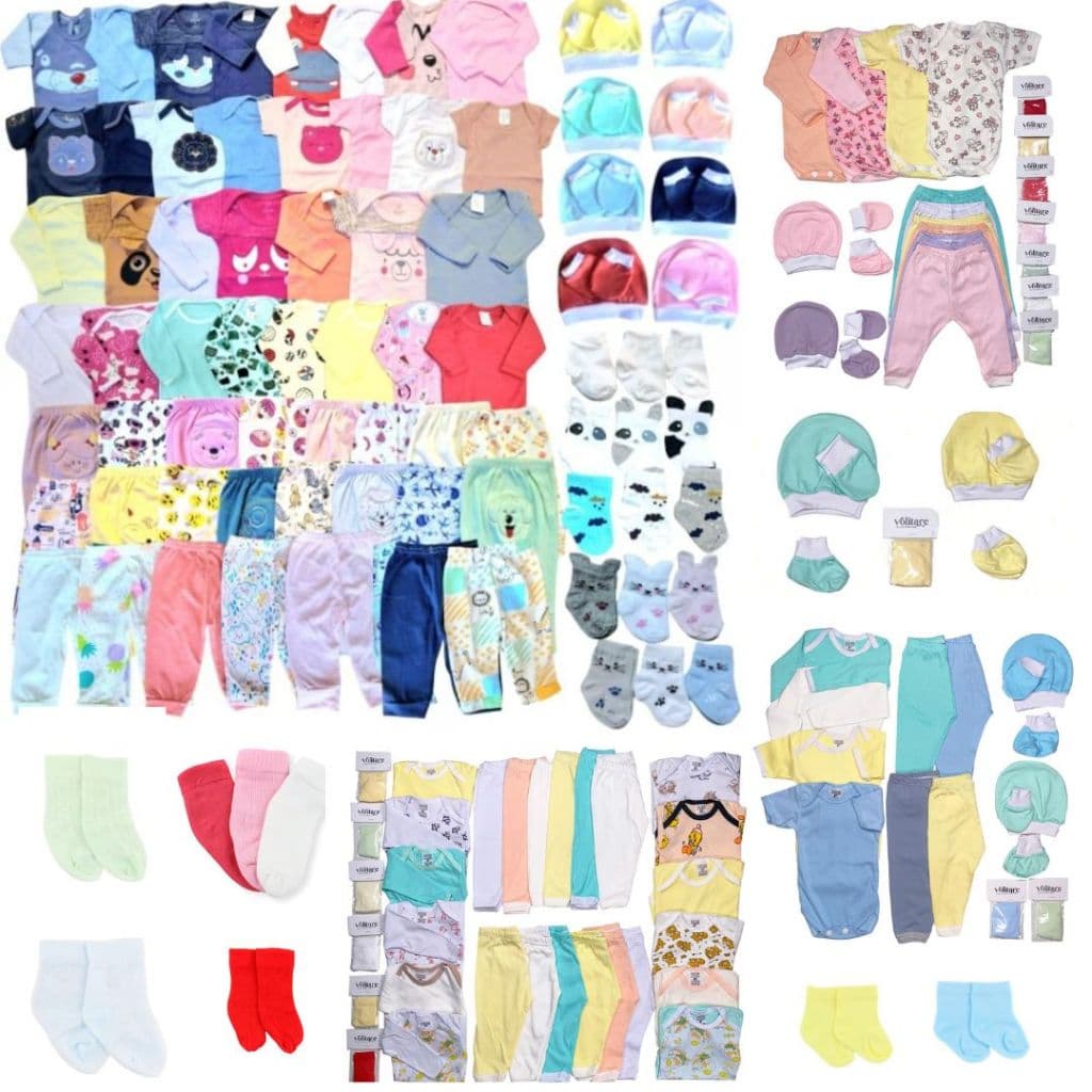 Kit 24 pcs Body de Bebê Enxoval Completo 100% Algodão