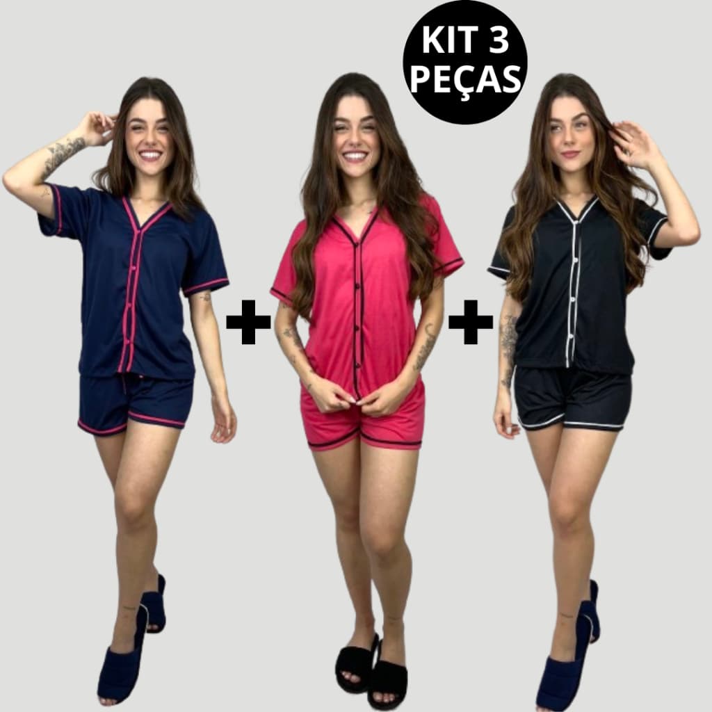 Kit 3 Pijamas Baby Doll Amamentação Americano Cirurgico com botoes luxo Malha blogueirinha