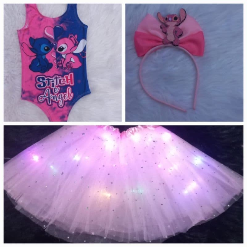 kit festa fantasia stitch e angel 3 peças com led