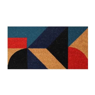Capacho De Porta Fibra De Coco Geométrico Azul E Vermelho 60x33cm - Uzoo