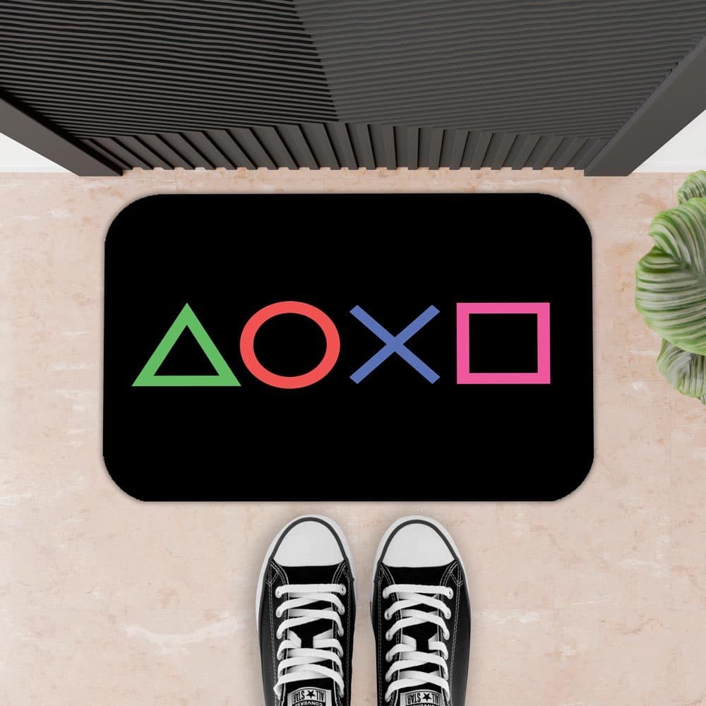 Tapete Decorativo Para Porta, sala e entrada, Antiderrapante Borracha Engraçado - 34X60  - 2mm  -  BOTÕES PLAY