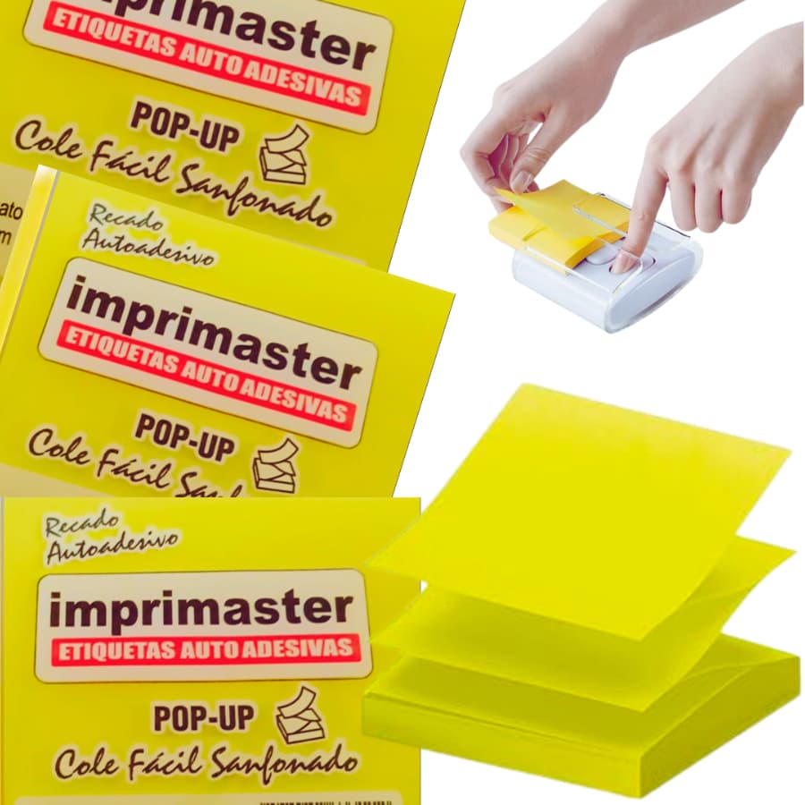 10 Blocos Adesivos Sanfonados Cole Fácil 76x76mm Post it Pop Up Amarelo 100 folhas Produto Original 100% Nacional