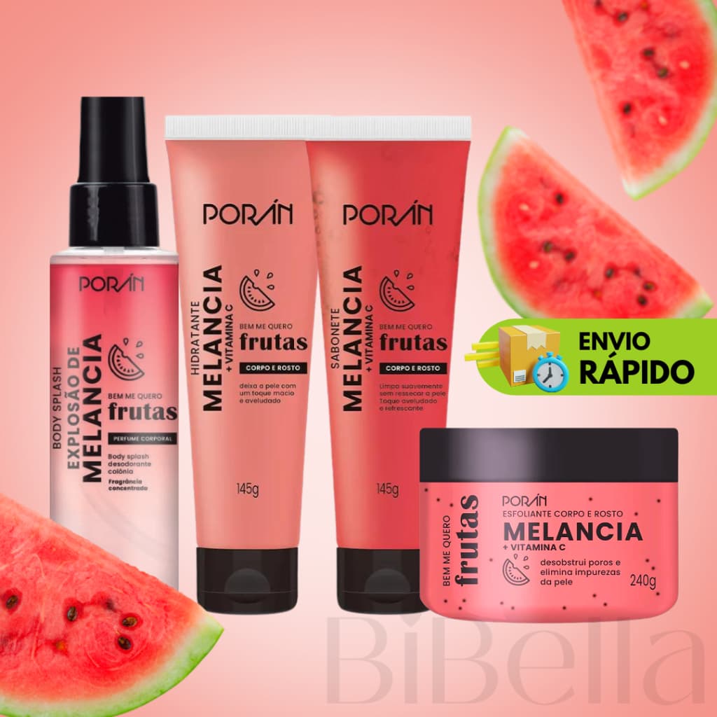 Kit Spa Banho Cuidados Diários Rosto e Corpo Porán - Esfoliante, Hidratante, Sabonete e Body Splash - Corporal e Facial