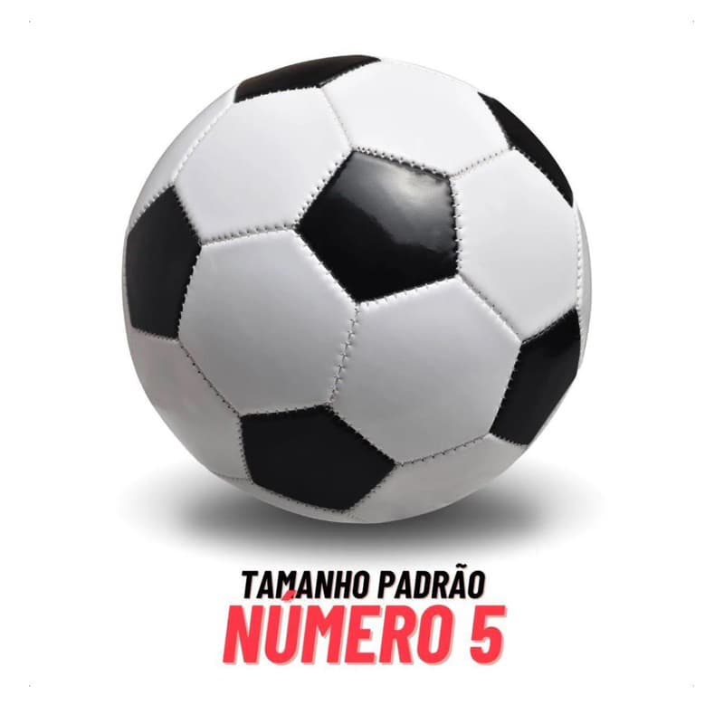 Bola de Futebol Preto e Branco de Couro Tamanha 5