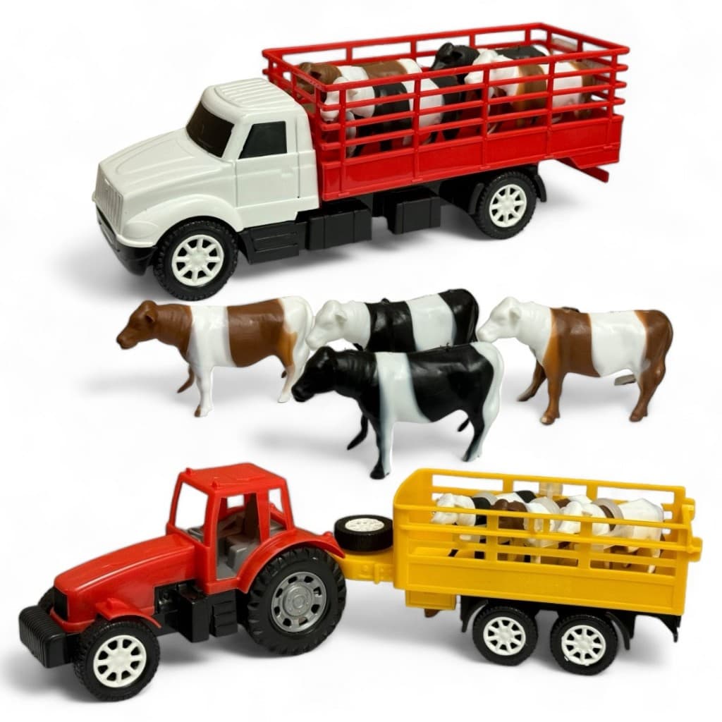 Kit Trator com Carreta e Bois + Caminhão Boiadeiro - Diverplas