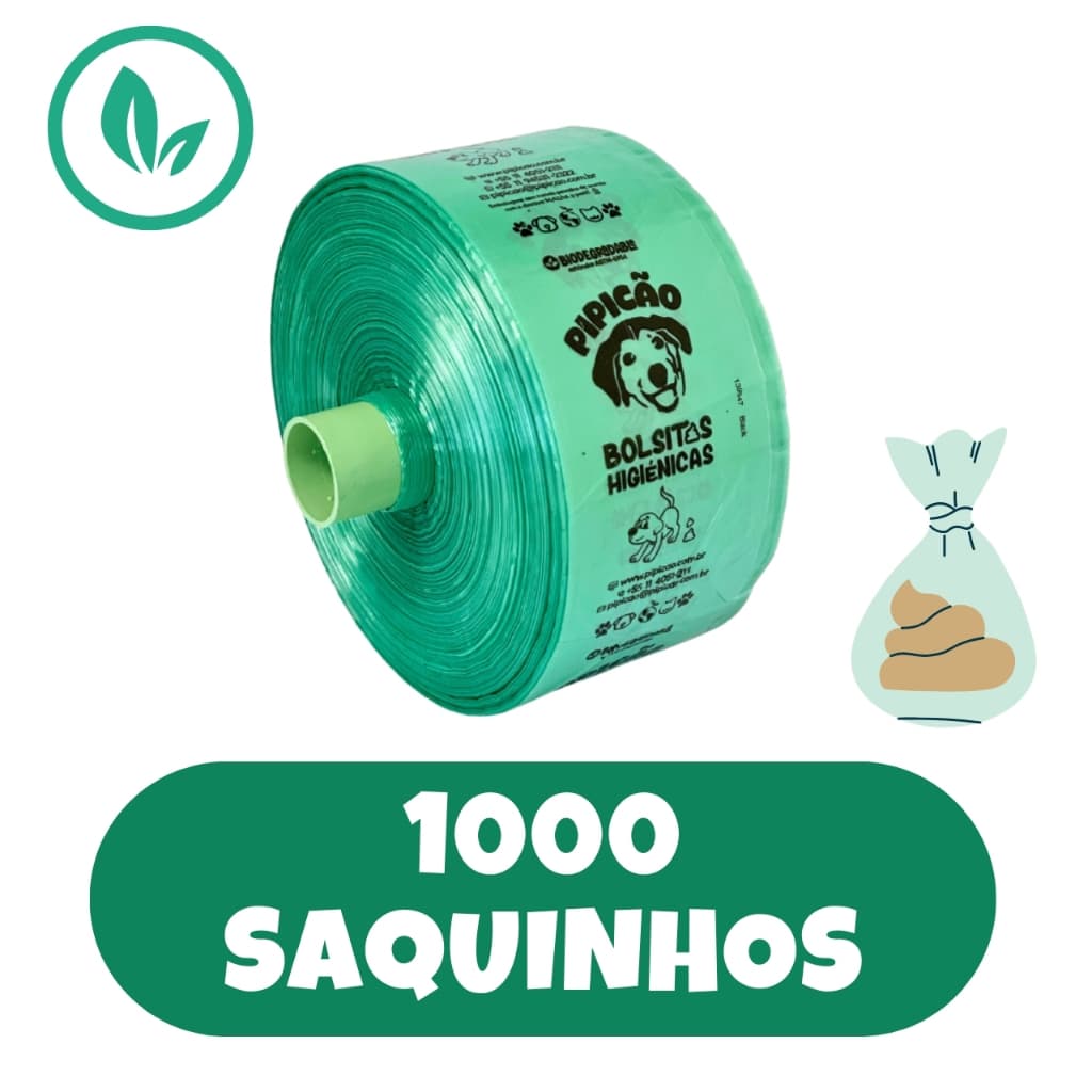 Bobina Cata Caca Com 1000 Sacolas Biodegradáveis Coleta de Fezes de Cachorro Pipicão