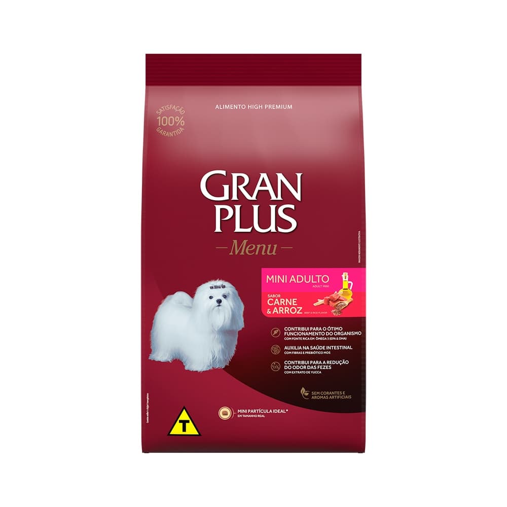 Ração GranPlus Menu Cães Adultos Porte Mini Sabor Carne e Arroz 3kg