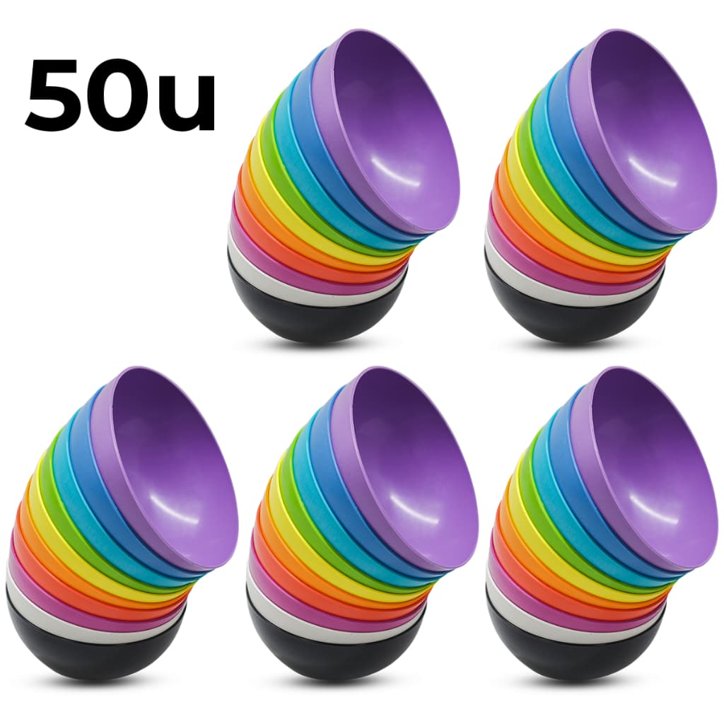 Conjunto Com 50 Bowls de 380ml Tigelas Plástico Cores Vivas Colorido Sobremesa Sopa Caldos Sorvete