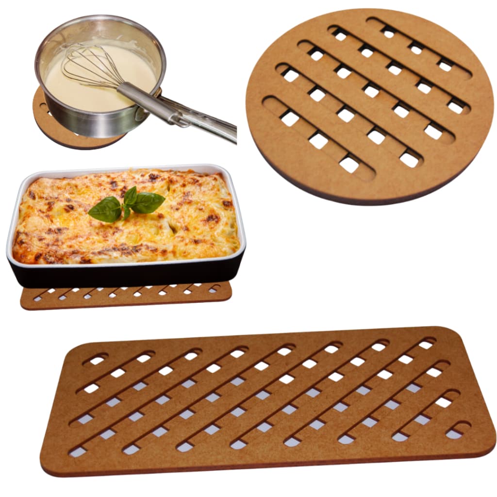 Kit com 4 Descansos de panela + 2 Suporte de travessas para Apoio De Mesa, Cozinha, Design, MDF