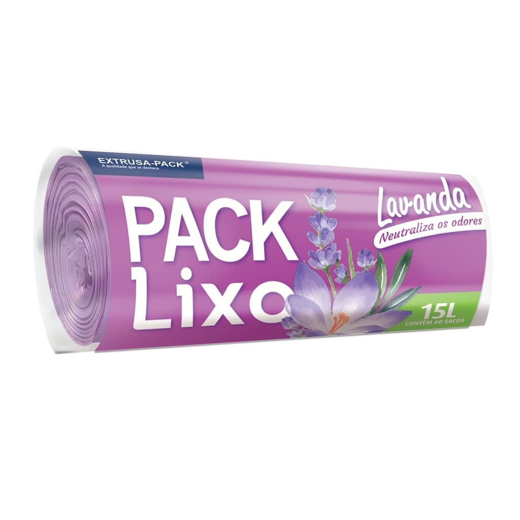 Saco De Lixo Lavanda Tira Odor Neutraliza Odores 15 Litros pacote com 60 unidades FRETE GRÁTIS