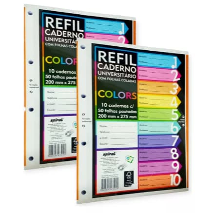 Folha de fichário 500 / 250 / 200 /150 / 100 Refil folhas coloridas,  4 furos, material escolar Caderno Universitário A4