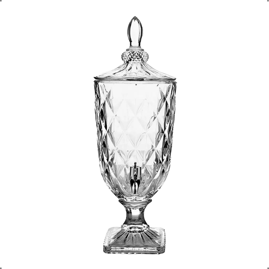 Suqueira de Vidro 5 Litros Jarra De Vidro Cristal Diamante Suporte e Torneira Tampa Água Saborizada