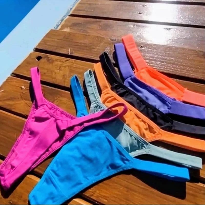 Kit 10 Calcinha Tangas Fio Duplo de Pala Tirinha Colorida Microfibra