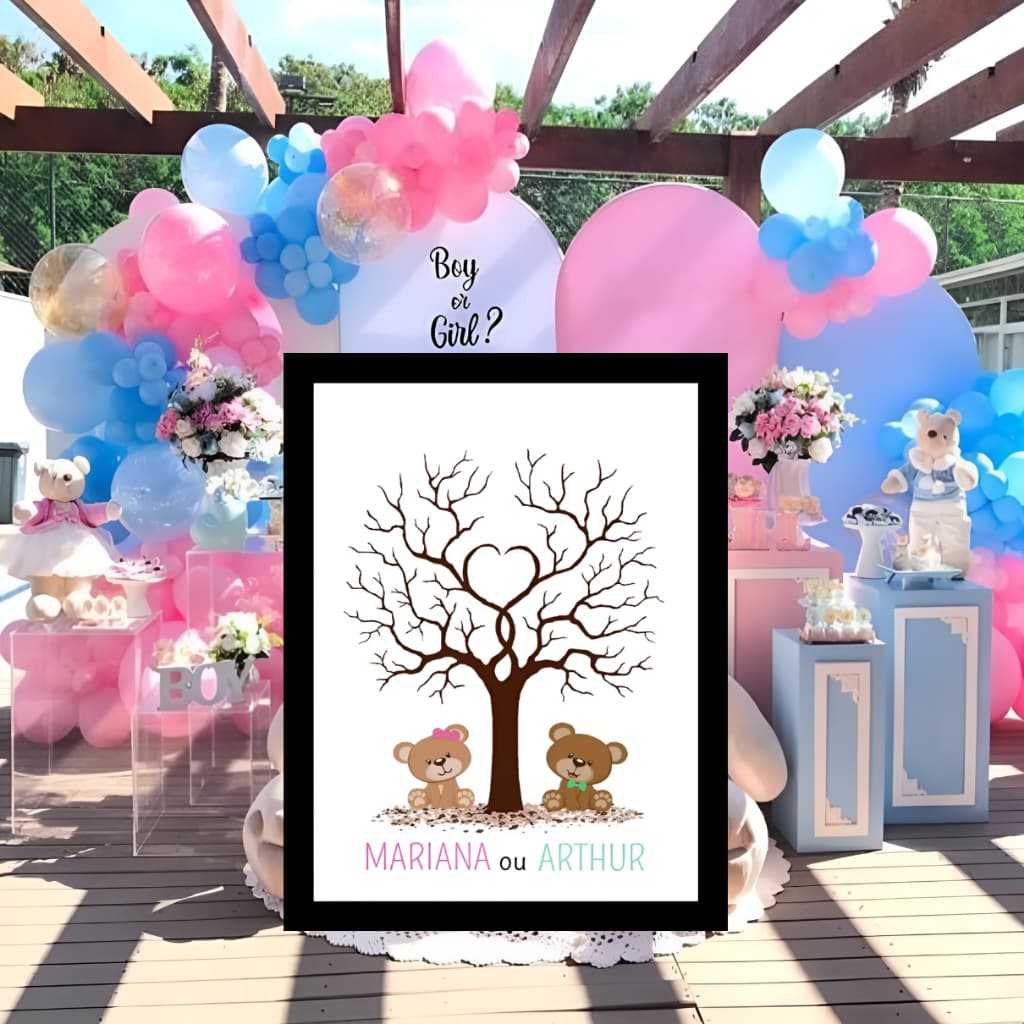 Quadro Placa Recepção Chá Revelação Árvore Digitais Assinaturas Personalizado Nome E Data