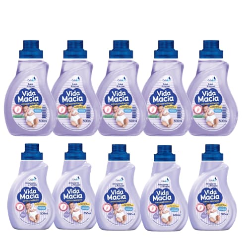 Kit Vida Macia 500ml Bebê 5 Lava Roupas liquido + 5 Amaciante Amendoãs (PROMOÇÃO)