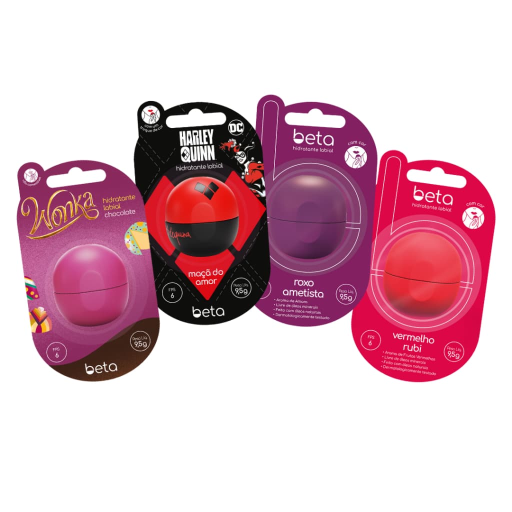 Kit 4 Hidratantes Labiais Beta Edições Especiais – Hidratação e Cor com FPS 6