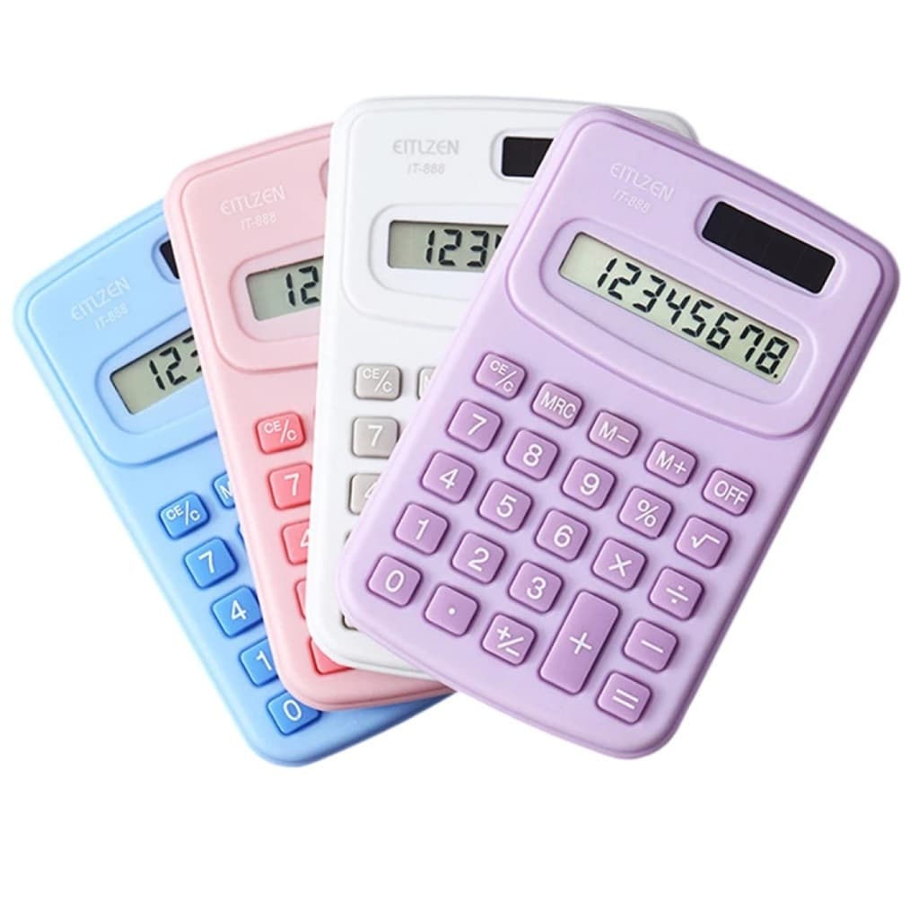Mini Calculadora Digital de Bolso 8 Dígitos Estudante - Rosa Roxo Azul Branco - 10cm x 6cm