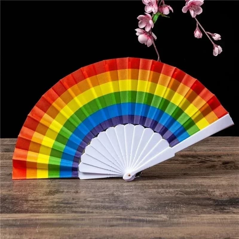 Leque de Plástico Arco Íris 43cm p/ Festa Carnaval Decoração LGBT