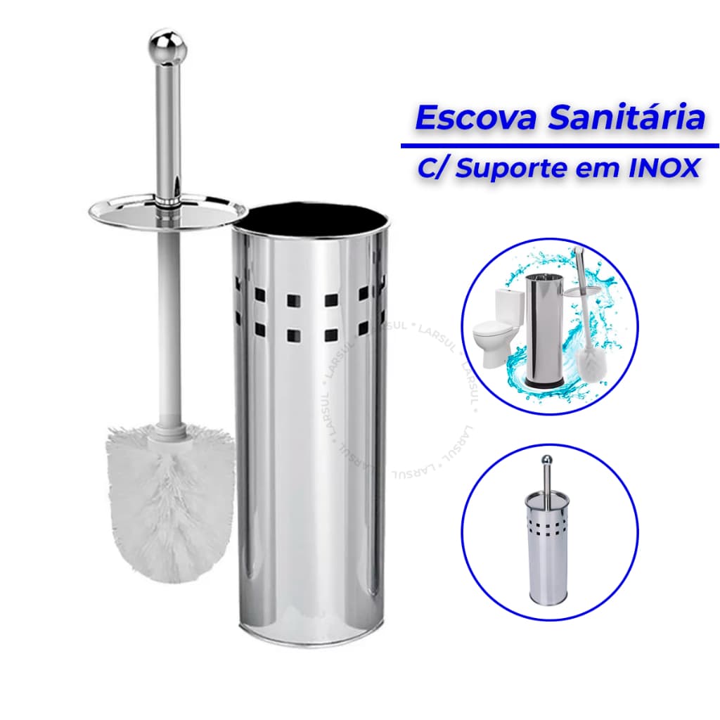 Escova Sanitária Vaso Limpeza Higienização Em Aço Inox C/ Suporte
