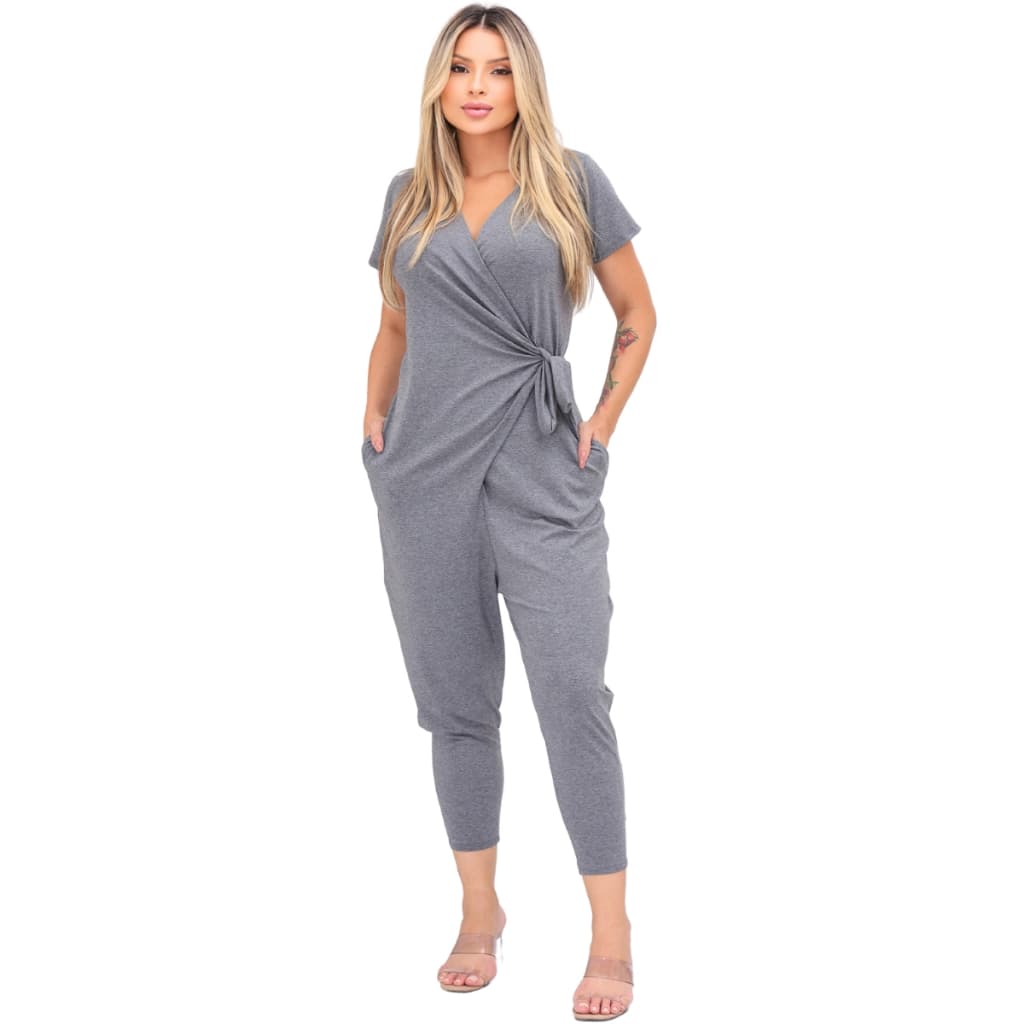 Macacao Amarrar Saruel Feminino Macaquinho Transpassado Laco Viscolycra Calca Com Bolso Roupa