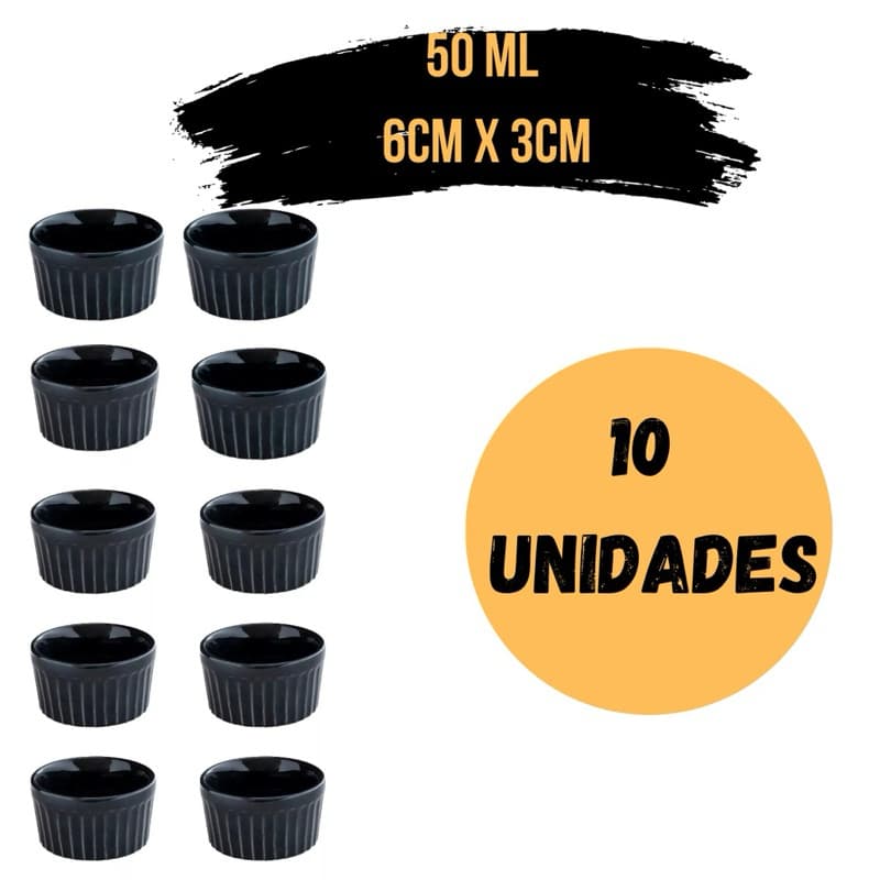 10 Ramekin de plástico preto ramequim porta molho ramecan molheira super resistente 50 ml