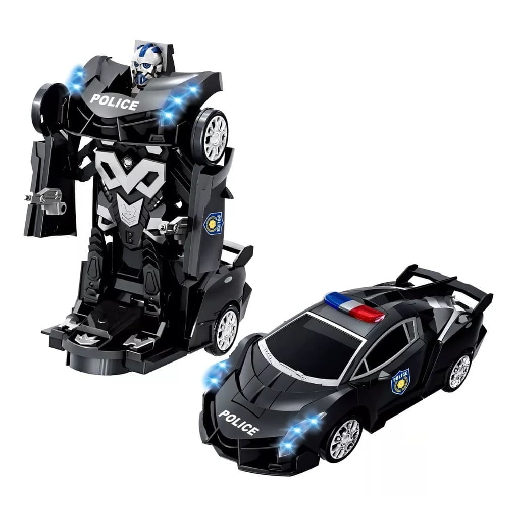 Carrinho Super Robô Policia Transformes a Pilha Com Luzes Som Bate e Volta Envio Imediato