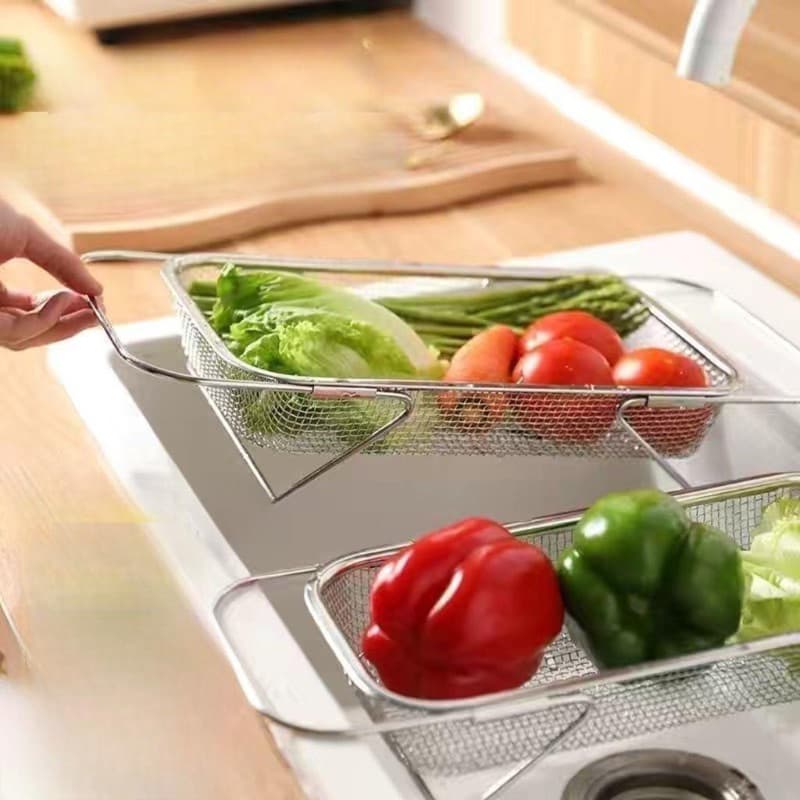 Escorredor De Pia Aluminio Ajustável Multiuso Alças Retráteis