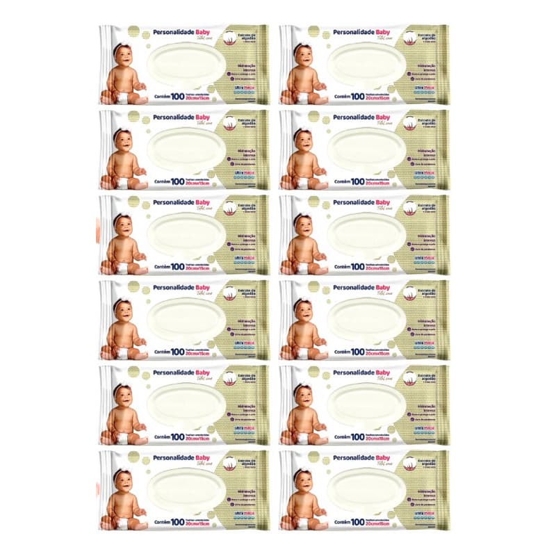 Kit 12 Pcts Toalha Umedecida Personalidade 100un cada - Total 1200un