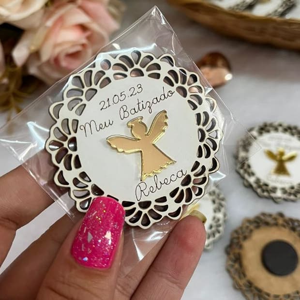 Kit Lembrancinha de Batizado Imã de Geladeira Anjinho
