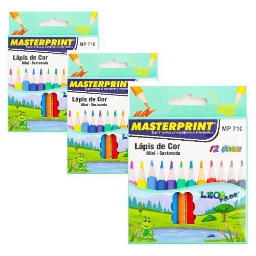 Kit 20 Caixas de Lápis de Cor Mini Sextavado Caixa com 12 Cores Escolar Masterprint