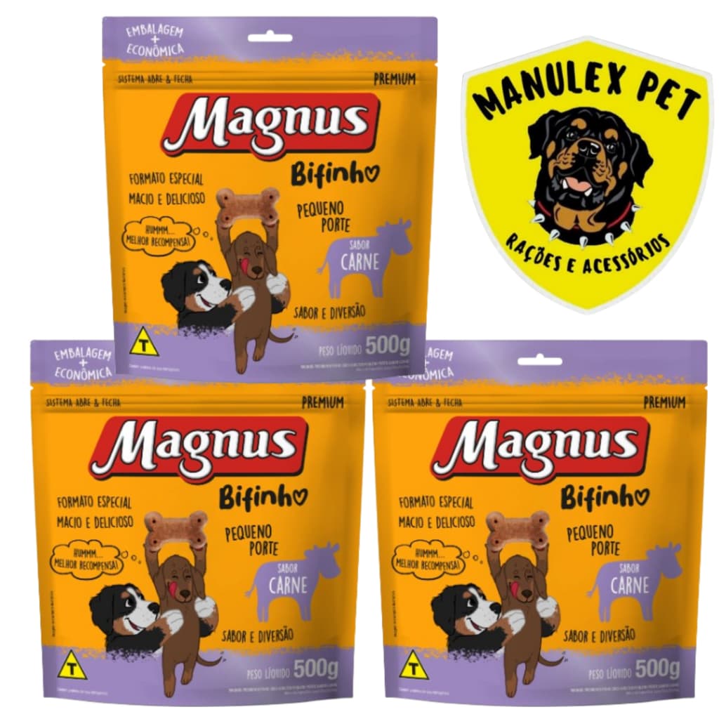 Magnus Bifinho Petisco para Cães Pequeno Porte Sabor Carne 1,5kg / 500g