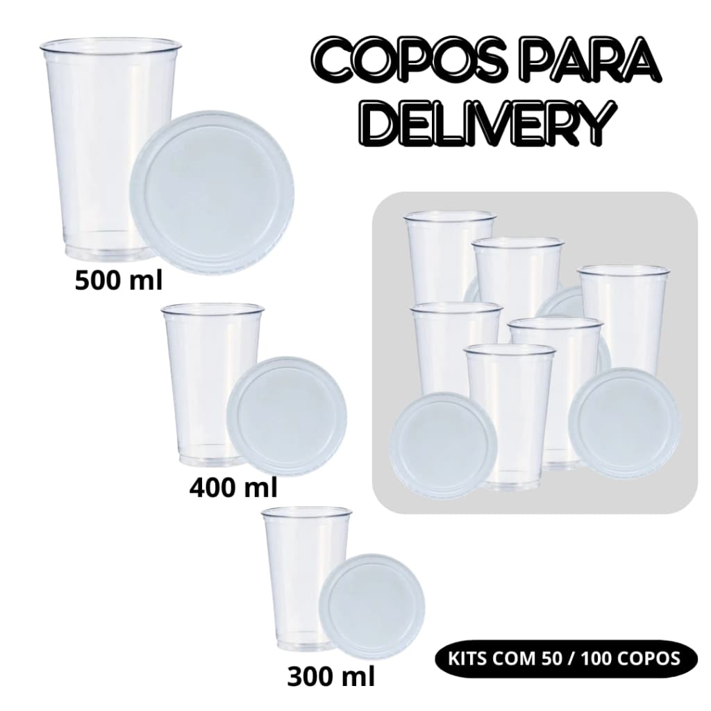 Copos Descartáveis Para Delivery - Kit Com 50/100 Und. 300ml 400ml 500ml