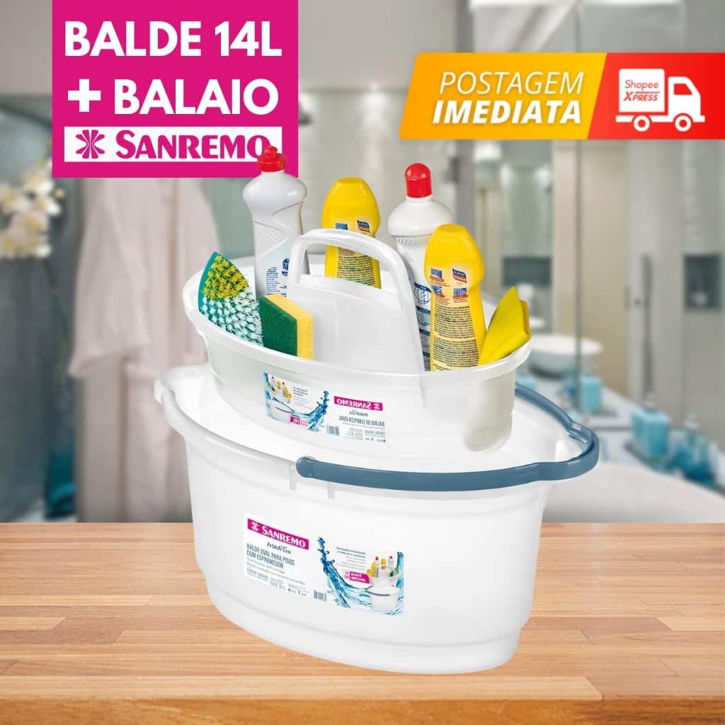Kit Limpeza Balde com Alça e Balaio para Produtos Empilhável Super Prático