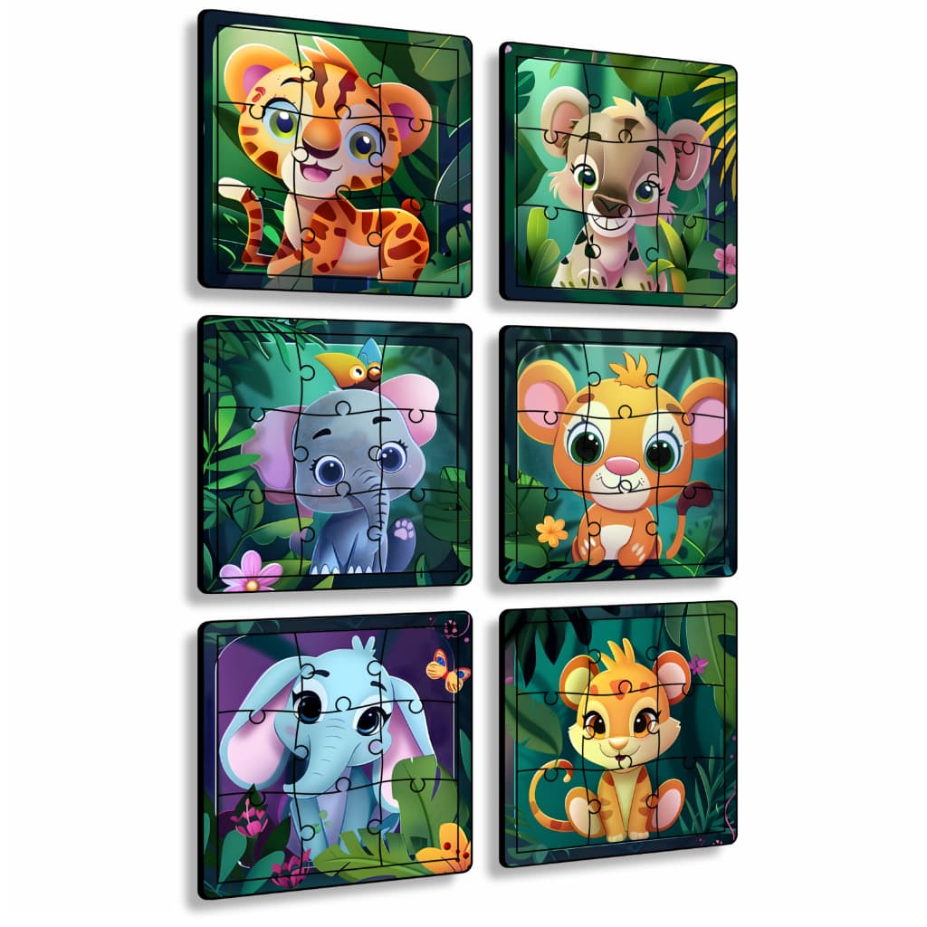 kit 6 quebra cabeça infantil mdf safari animal educativo 60 peças jogo colorido madeira