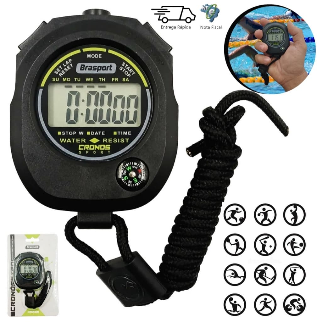 Cronômetro Esporte Digital Grande C/ calendário Multifuncional Preto