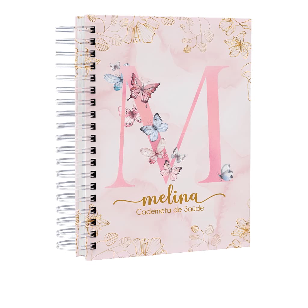 Caderneta de Saúde Infantil Personalizada para Meninas – Controle de Vacinas e Consultas – Capa Borboleta