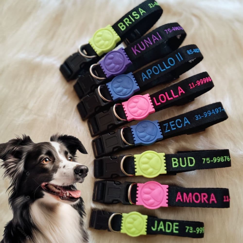 Coleira para Cachorro com Nome e telefone Personalizada Bordado Acessórios para o Pescoço Colar de Identificação Pet
