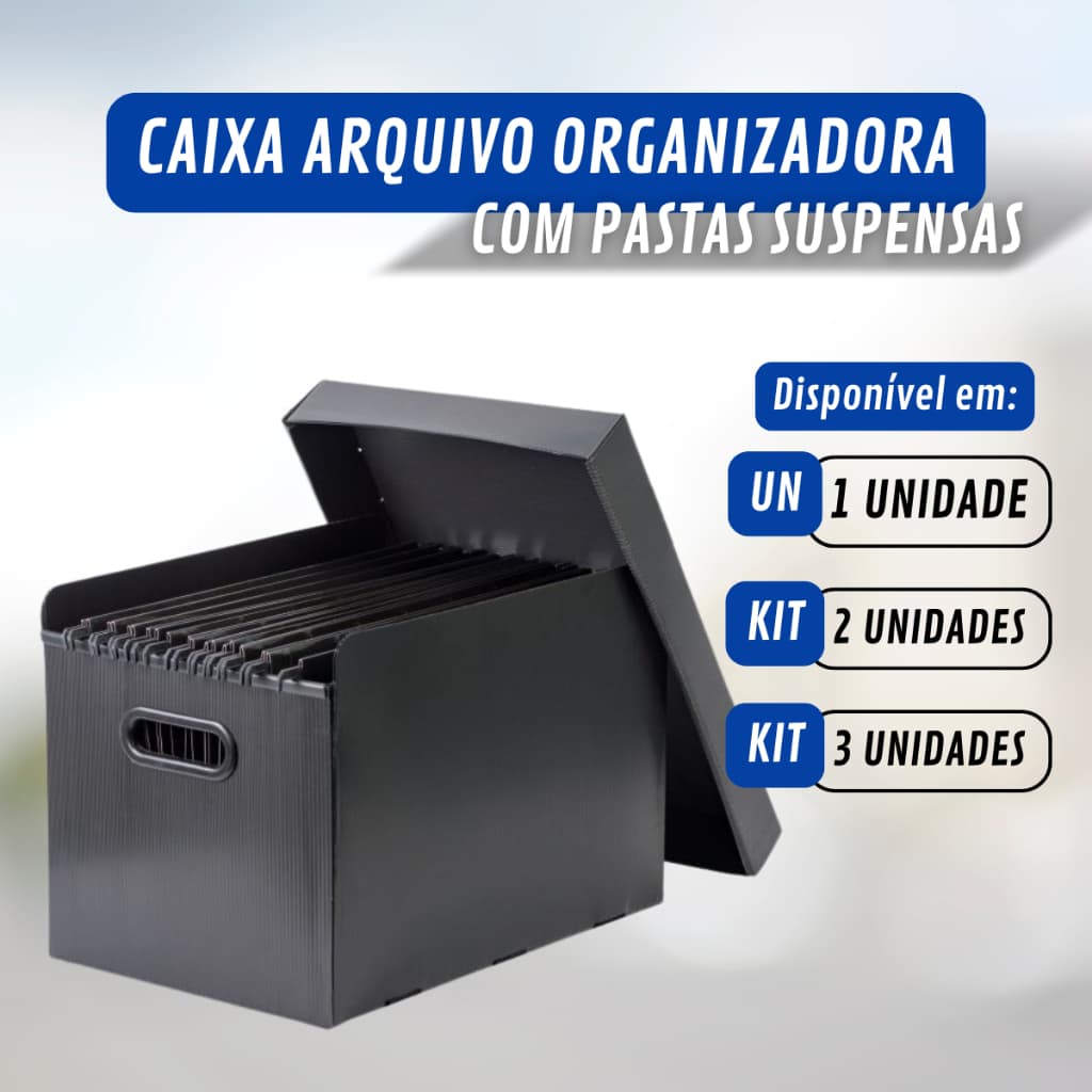 Caixa Arquivo Organizadora Em Plástico C/ Pastas Suspensas Unidade Ou Kit