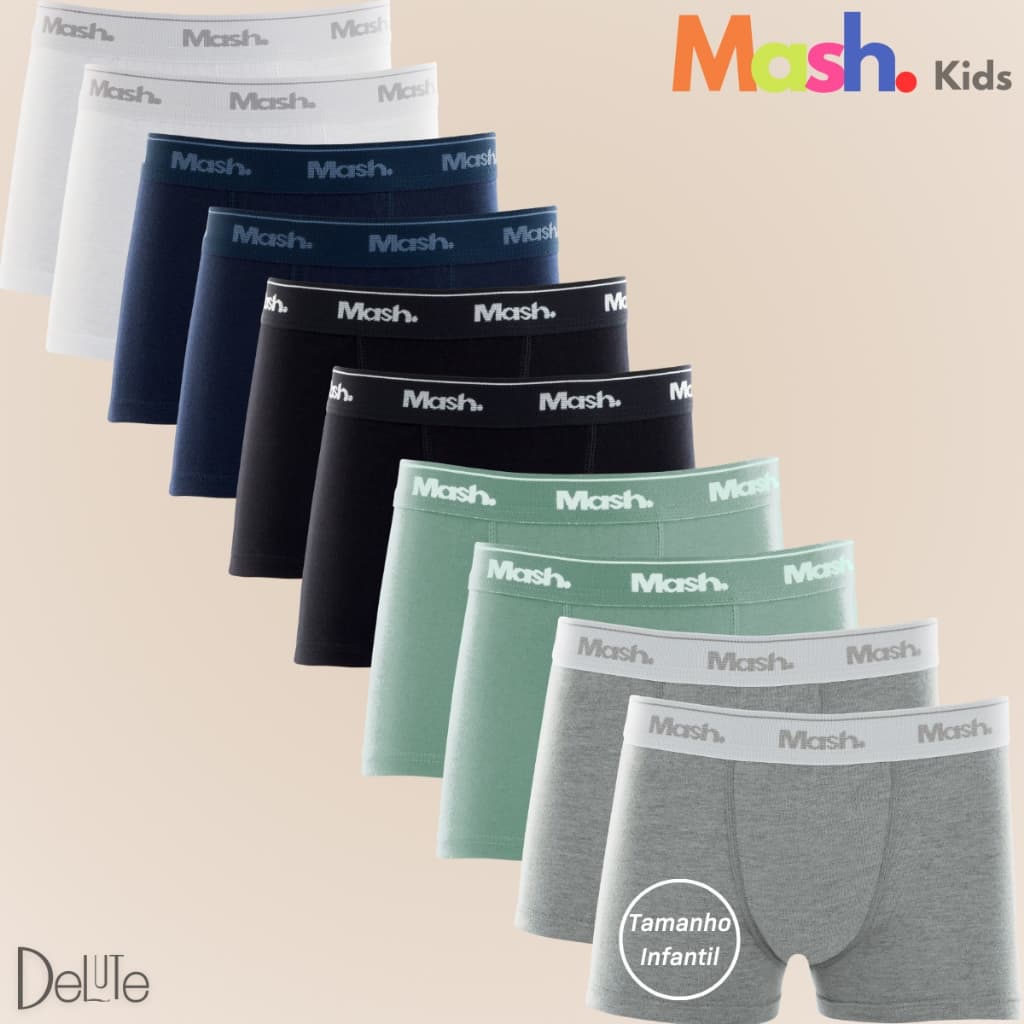 Kit Com 10 Cuecas Mash Infantil Juvenil Boxer Box Em Algodao Cotton Masculina Kids Original