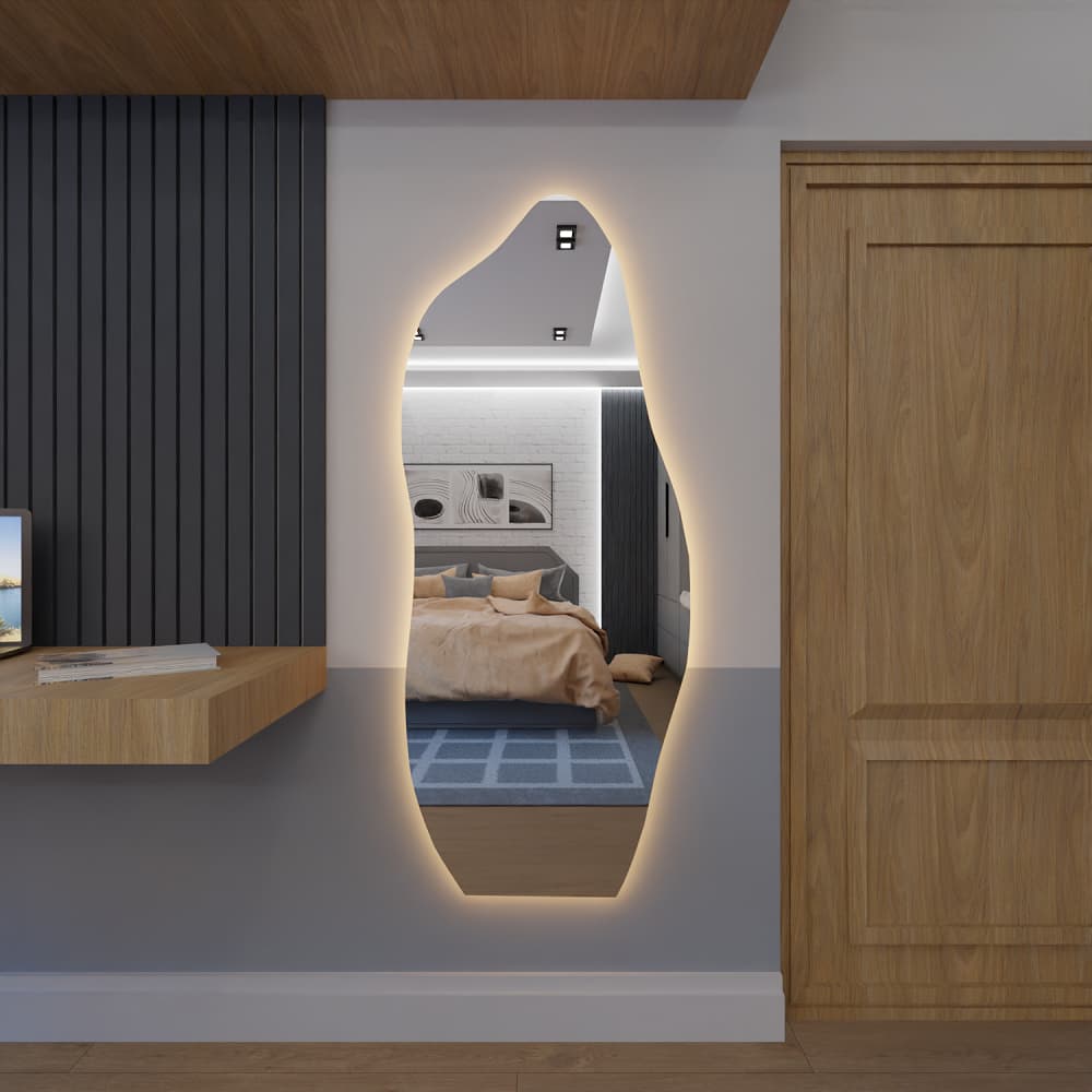 Espelho Orgânico Com Led 170cm x 70cm E06 Corpo Inteiro Lançamento Quarto Sala Banheiro Grande Moderno Luxo