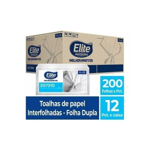 Papel Toalha Folha Dupla Interfolhado Elite Professional Plus Caixa Fechada com 12 Pacotes
