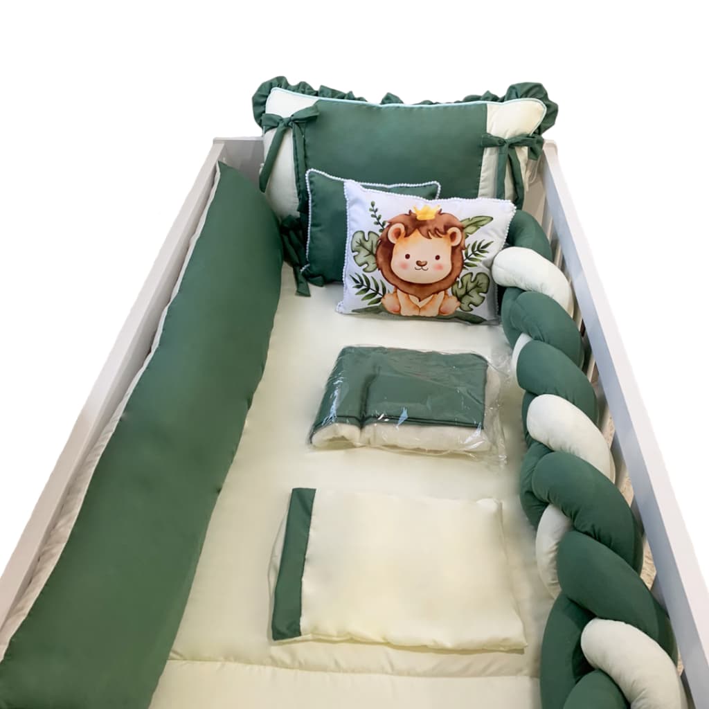 Kit Protetor de Berço Completo com Trança: 9 Peças + Mosquiteiro - Diversas Cores