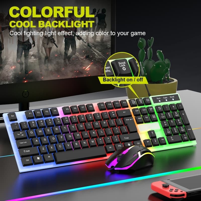 Kit Gamer Teclado Semi Mecânico RGB + Mouse 3200 DPI LED USB – PC e Notebook Jogos e Trabalho H8
