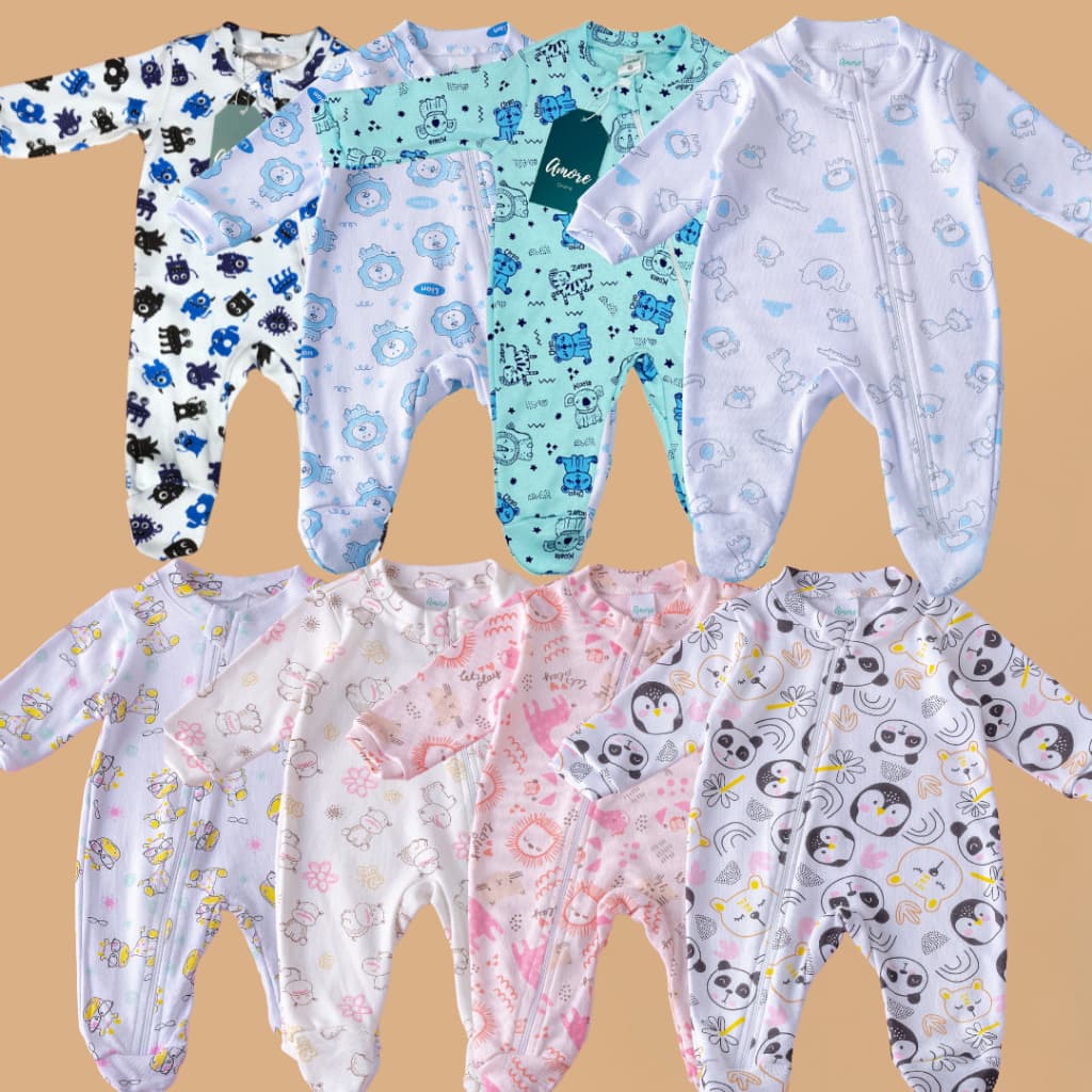 Macacão Bebê Pezinho Amore Sortido Menina Menino com Ziper 100% Algodão