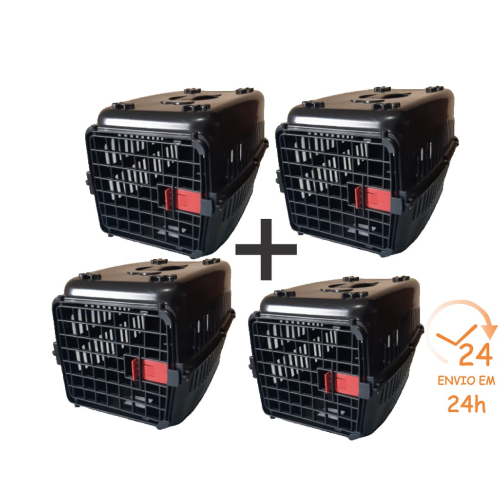 Kit com Quatro Caixas de Transporte Nº1 Elite Preta com Portas Coloridas